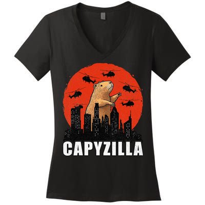 Capybara Funny Capybara Rodent Capyzilla Funny Women's V-Neck T-Shirt