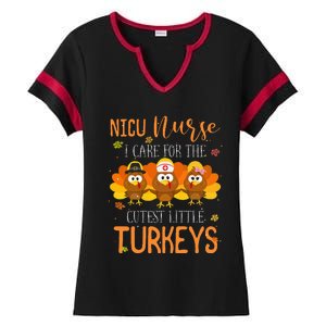 Care For Cutest Turkeys Thanksgiving Nicu Nurse Ladies Halftime Notch Neck Tee