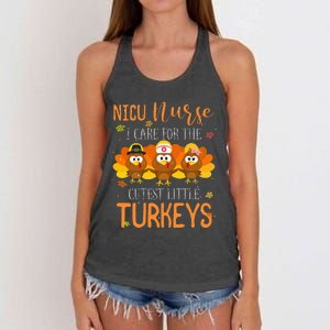 Care For Cutest Turkeys Thanksgiving Nicu Nurse Women's Knotted Racerback Tank