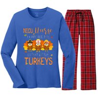 Care For Cutest Turkeys Thanksgiving Nicu Nurse Women's Long Sleeve Flannel Pajama Set 