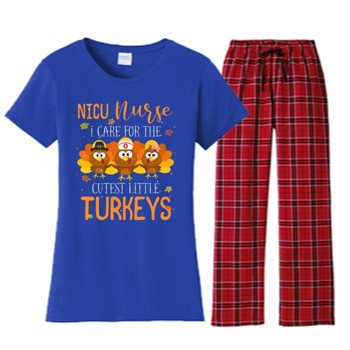 Care For Cutest Turkeys Thanksgiving Nicu Nurse Women's Flannel Pajama Set