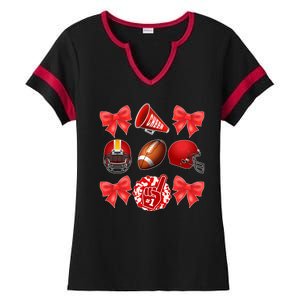 Cute Football Cheer Fan Lover Coquette style Ladies Halftime Notch Neck Tee