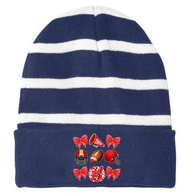 Cute Football Cheer Fan Lover Coquette style Striped Beanie with Solid Band