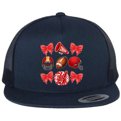 Cute Football Cheer Fan Lover Coquette style Flat Bill Trucker Hat