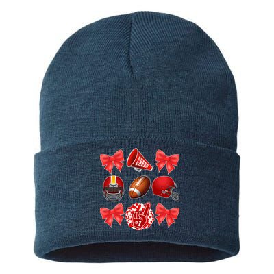 Cute Football Cheer Fan Lover Coquette style Sustainable Knit Beanie