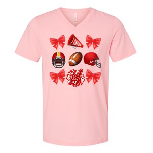 Cute Football Cheer Fan Lover Coquette style V-Neck T-Shirt