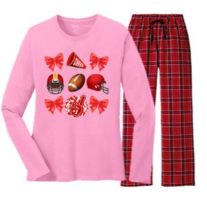 Cute Football Cheer Fan Lover Coquette style Women's Long Sleeve Flannel Pajama Set 