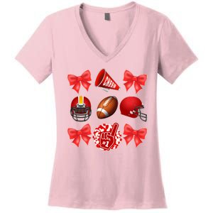 Cute Football Cheer Fan Lover Coquette style Women's V-Neck T-Shirt