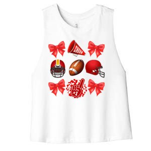 Cute Football Cheer Fan Lover Coquette style Women's Racerback Cropped Tank