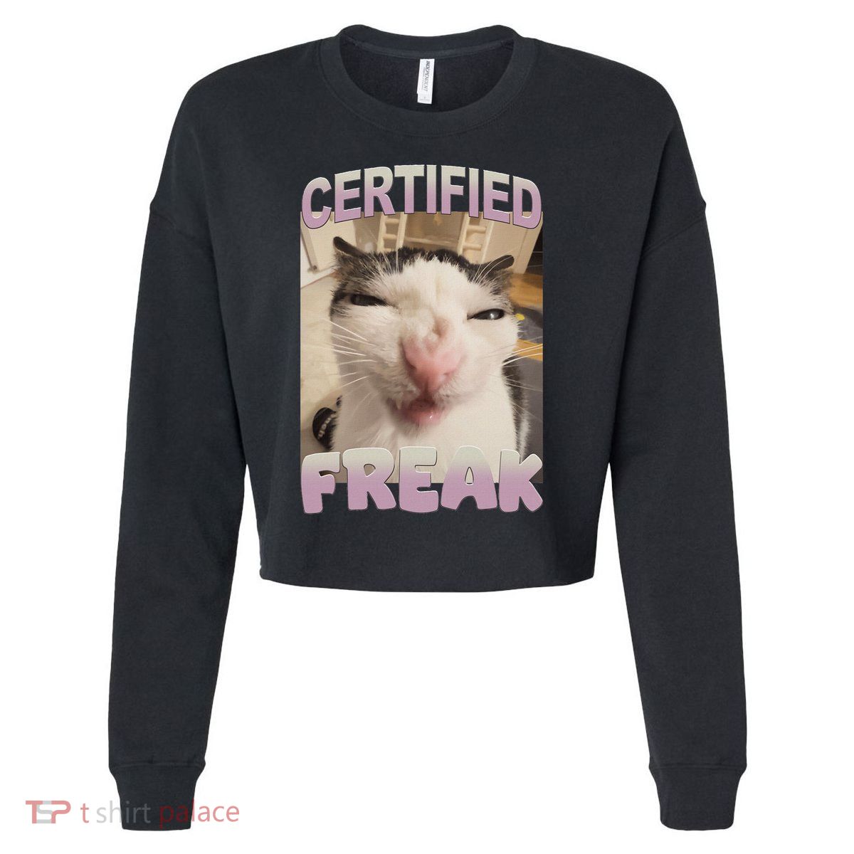 Certified Freak Cat Meme Funny Pet Humor Cropped Pullover Crew