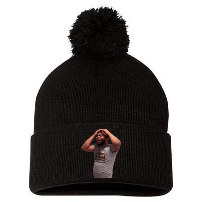 Crying Face Pom Pom 12in Knit Beanie