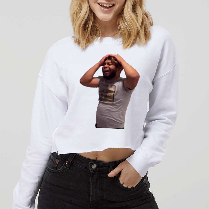 Crying Face Cropped Pullover Crew