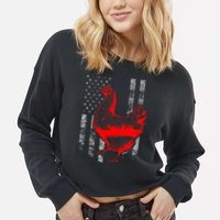 Chicken Farmer Cool Chicken Flag Cropped Pullover Crew
