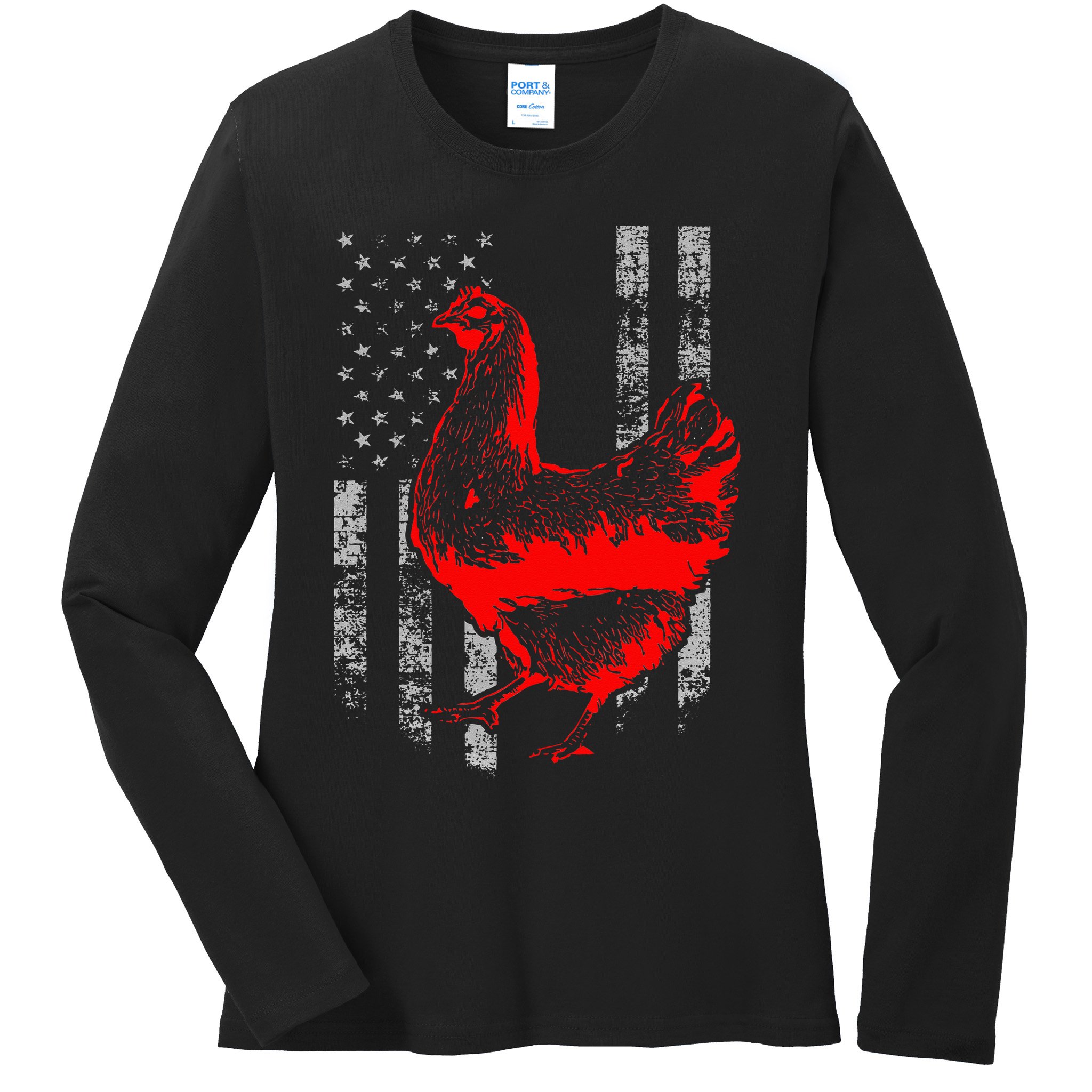 Chicken Farmer Cool Chicken Flag Ladies Long Sleeve Shirt