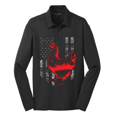 Chicken Farmer Cool Chicken Flag T Silk Touch Performance Long Sleeve Polo