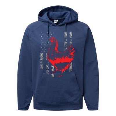 Chicken Farmer Cool Chicken Flag T Performance Fleece Hoodie