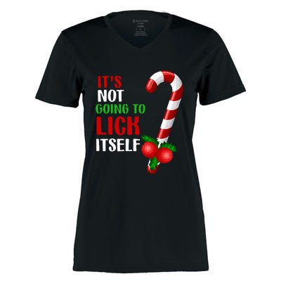 Christmas Funny Candy Canes It`s Not Going to Lick Itself Women's Momentum V-Neck T-Shirt