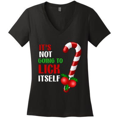 Christmas Funny Candy Canes It`s Not Going to Lick Itself Women's V-Neck T-Shirt