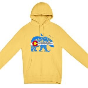 Colorado Flag Design Mountains And Bear Landscape Graphic Gift Premium Pullover Hoodie