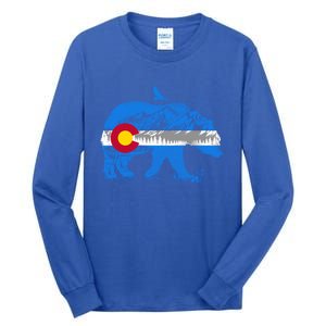 Colorado Flag Design Mountains And Bear Landscape Graphic Gift Tall Long Sleeve T-Shirt