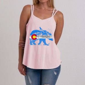 Colorado Flag Design Mountains And Bear Landscape Graphic Gift Women's Strappy Tank