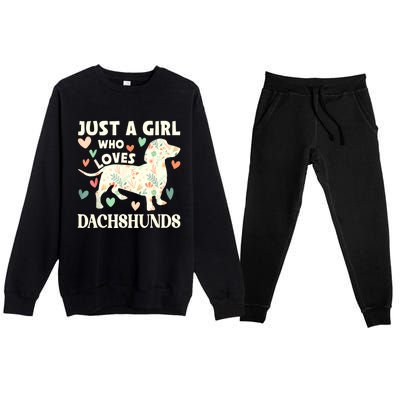 Cute Floral Dachshund Dog Just A Girl Who Loves Dachshunds Gift Premium Crewneck Sweatsuit Set