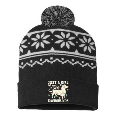 Cute Floral Dachshund Dog Just A Girl Who Loves Dachshunds Gift USA-Made Snowflake Beanie