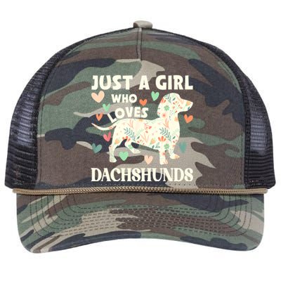 Cute Floral Dachshund Dog Just A Girl Who Loves Dachshunds Gift Retro Rope Trucker Hat Cap