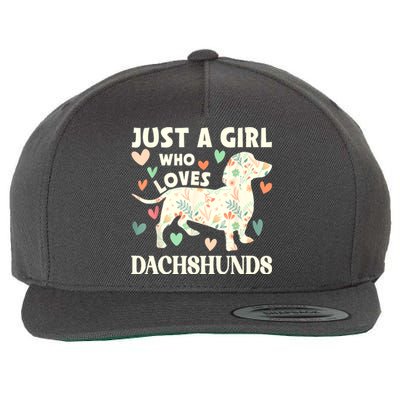 Cute Floral Dachshund Dog Just A Girl Who Loves Dachshunds Gift Wool Snapback Cap