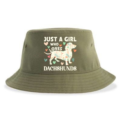 Cute Floral Dachshund Dog Just A Girl Who Loves Dachshunds Gift Sustainable Bucket Hat