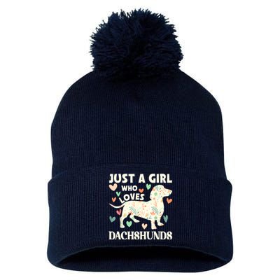 Cute Floral Dachshund Dog Just A Girl Who Loves Dachshunds Gift Pom Pom 12in Knit Beanie