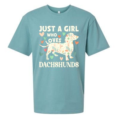 Cute Floral Dachshund Dog Just A Girl Who Loves Dachshunds Gift Sueded Cloud Jersey T-Shirt