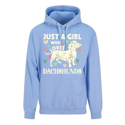 Cute Floral Dachshund Dog Just A Girl Who Loves Dachshunds Gift Unisex Surf Hoodie