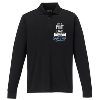 Cool Fathers Day Great Gift Pilot Dad Gift Performance Long Sleeve Polo