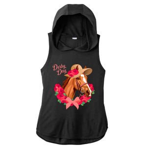 Cute Floral Derby Day Horse Ladies PosiCharge Tri-Blend Wicking Draft Hoodie Tank