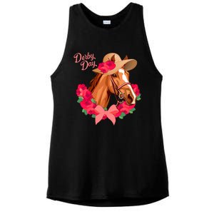 Cute Floral Derby Day Horse Ladies PosiCharge Tri-Blend Wicking Tank