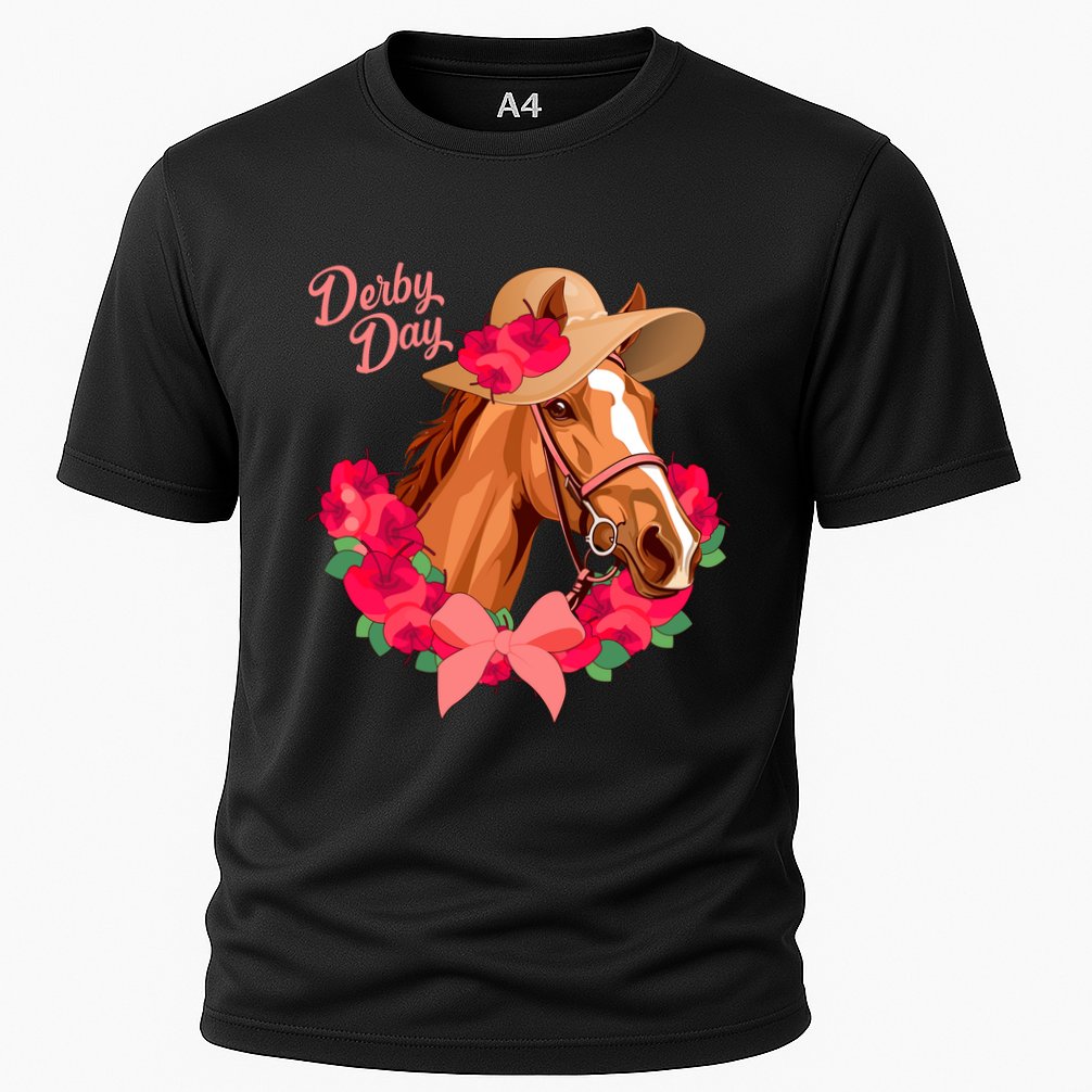Cute Floral Derby Day Horse Cooling Performance Crew T-Shirt