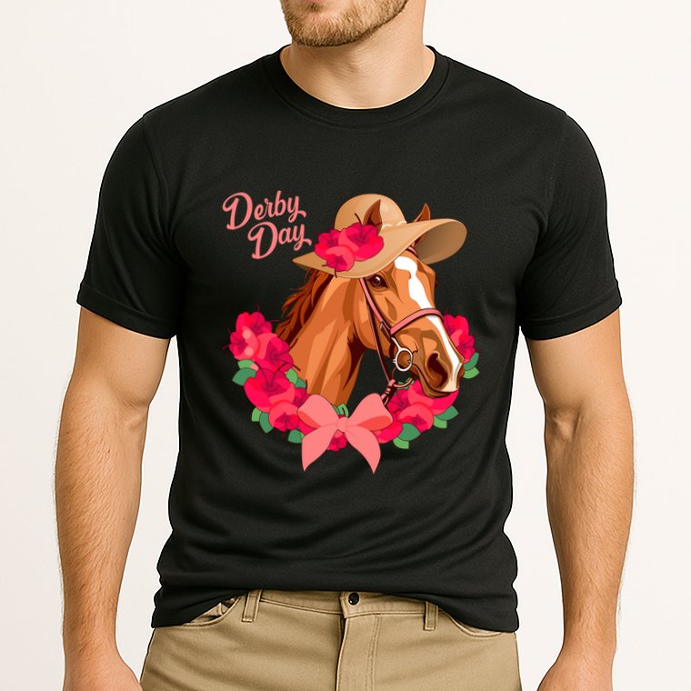 Cute Floral Derby Day Horse Cooling Performance Crew T-Shirt