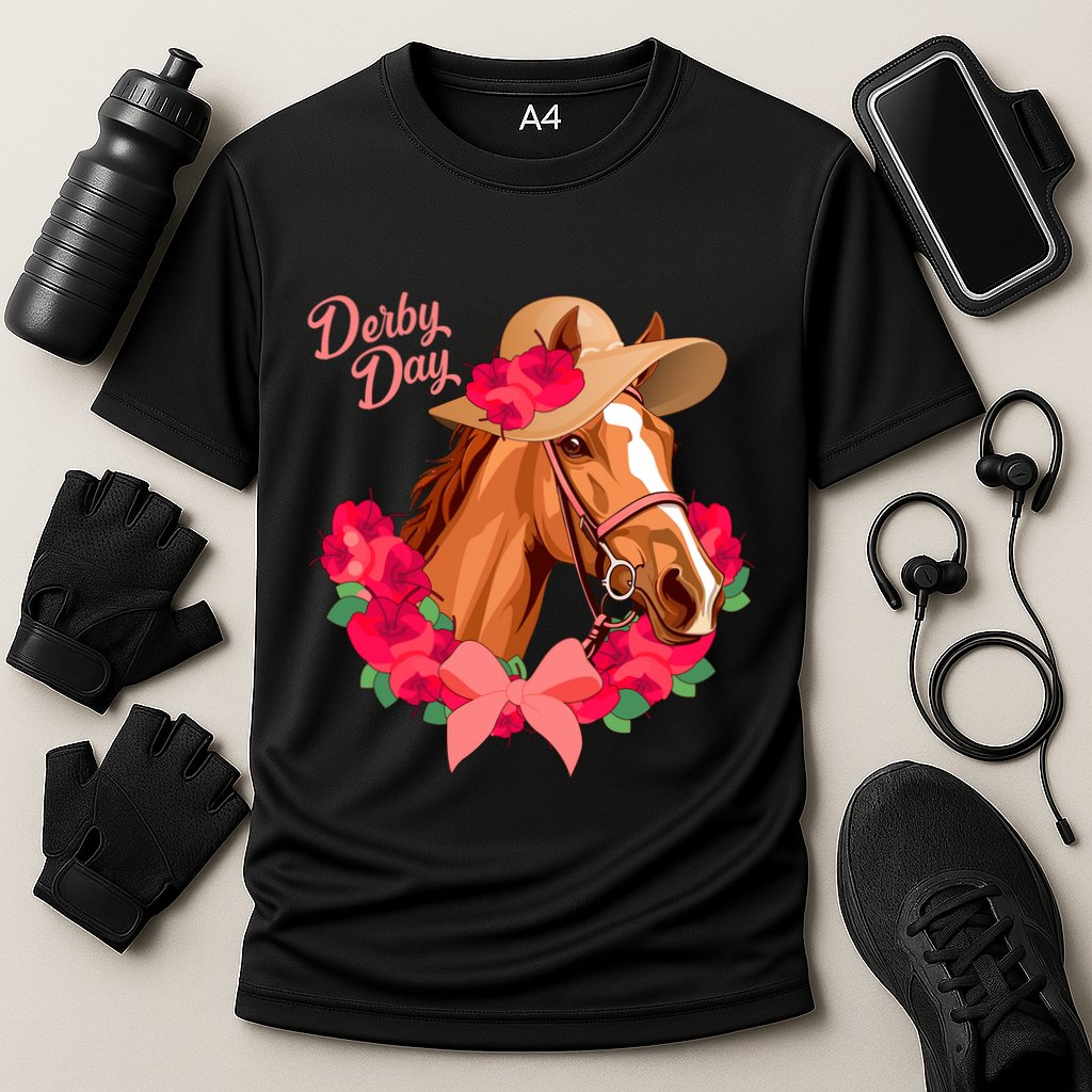 Cute Floral Derby Day Horse Cooling Performance Crew T-Shirt