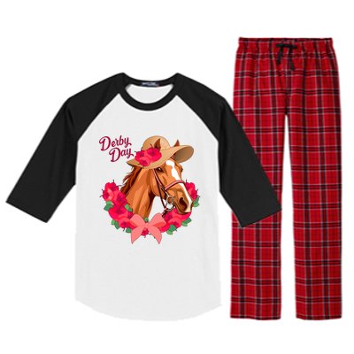 Cute Floral Derby Day Horse Raglan Sleeve Pajama Set