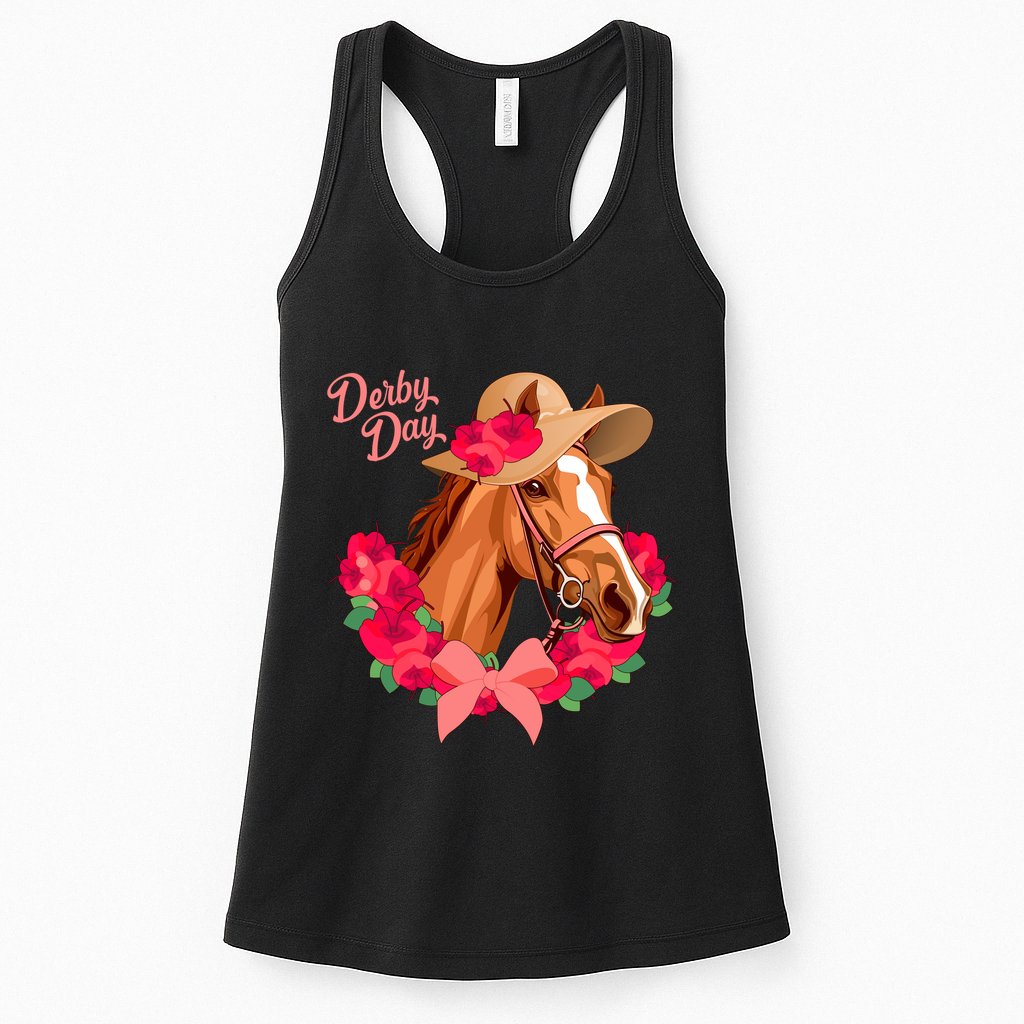 Cute Floral Derby Day Horse Womens Tank Top