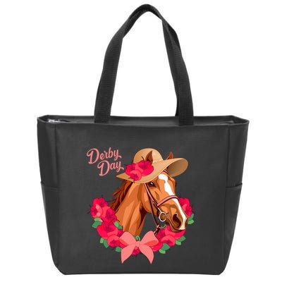 Cute Floral Derby Day Horse Zip Tote Bag