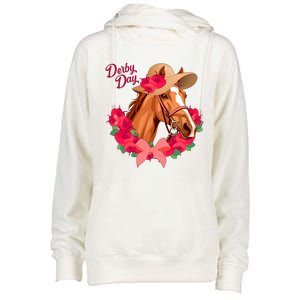 Cute Floral Derby Day Horse Womens Funnel Neck Pullover Hood