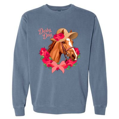 Cute Floral Derby Day Horse Garment-Dyed Sweatshirt