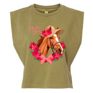 Cute Floral Derby Day Horse Garment-Dyed Women's Muscle Tee