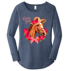 Cute Floral Derby Day Horse Women's Perfect Tri Tunic Long Sleeve Shirt