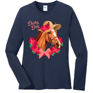 Cute Floral Derby Day Horse Ladies Long Sleeve Shirt