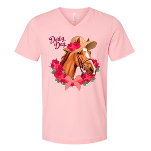 Cute Floral Derby Day Horse V-Neck T-Shirt