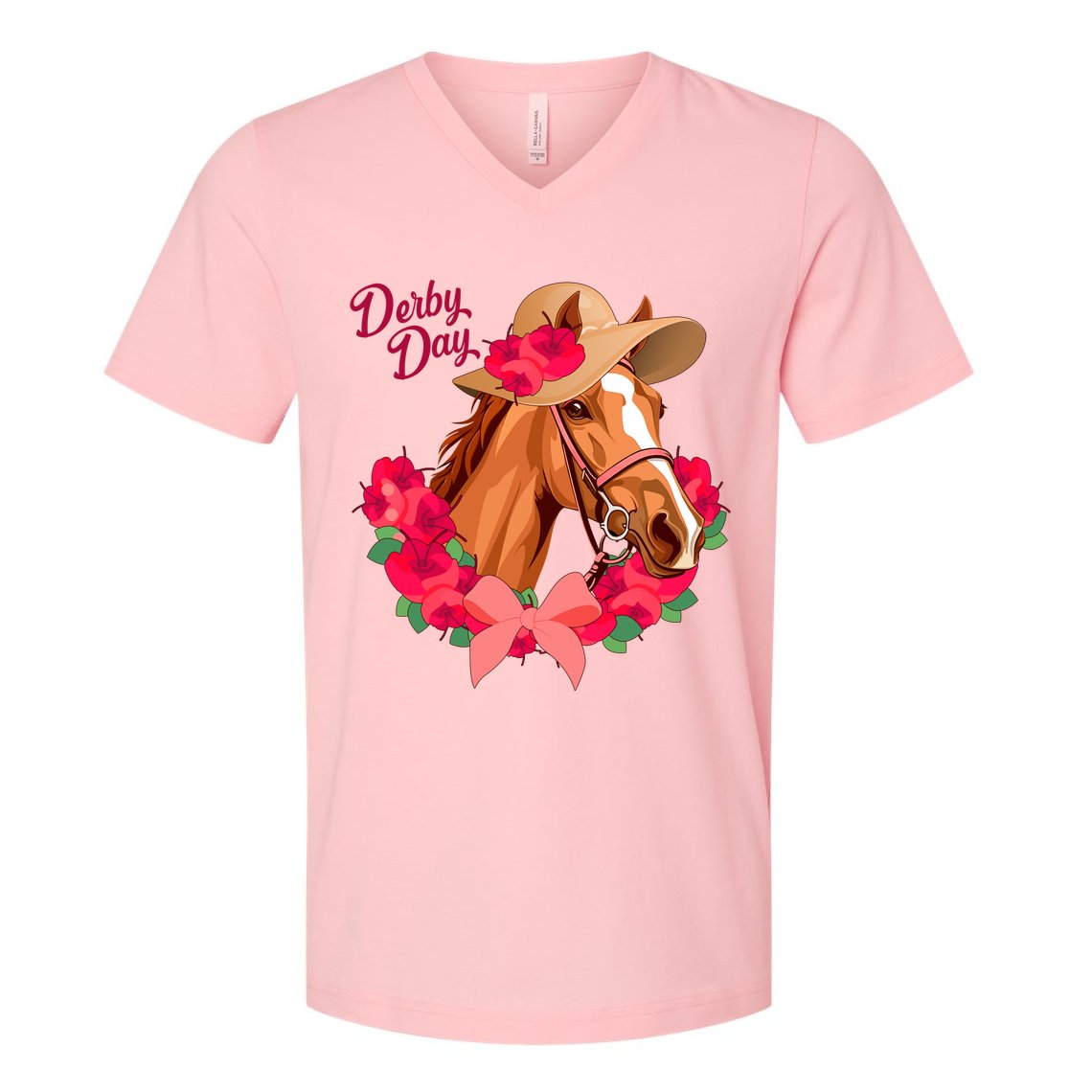 Cute Floral Derby Day Horse V-Neck T-Shirt
