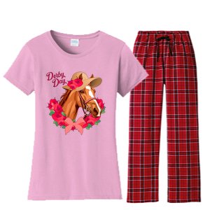 Cute Floral Derby Day Horse Women's Flannel Pajama Set